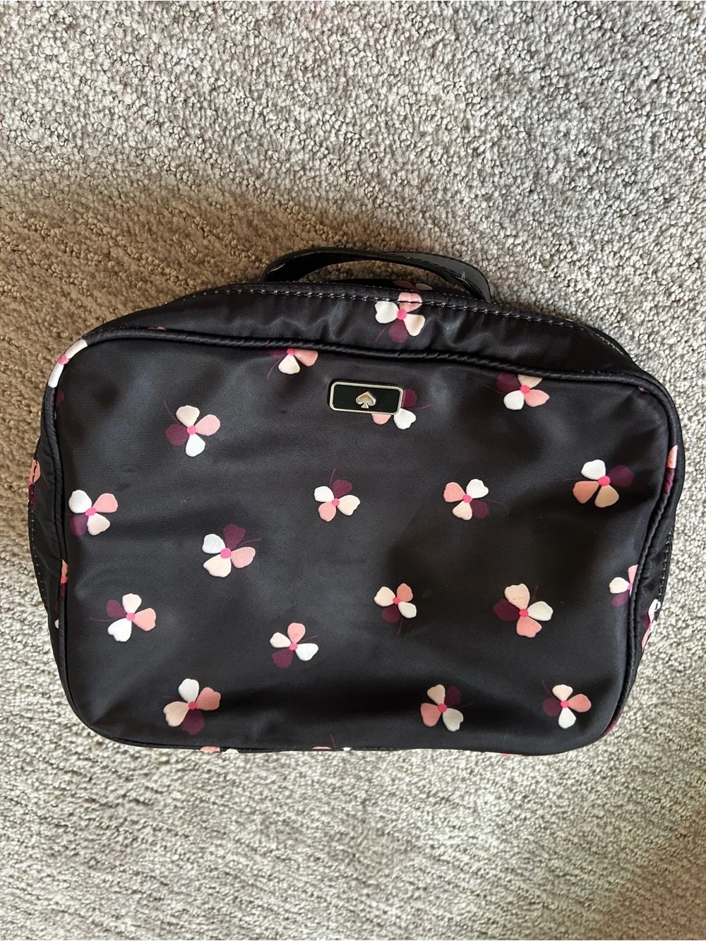 kate spade Black Cosmetic Case with Pink and White Floral Clusters